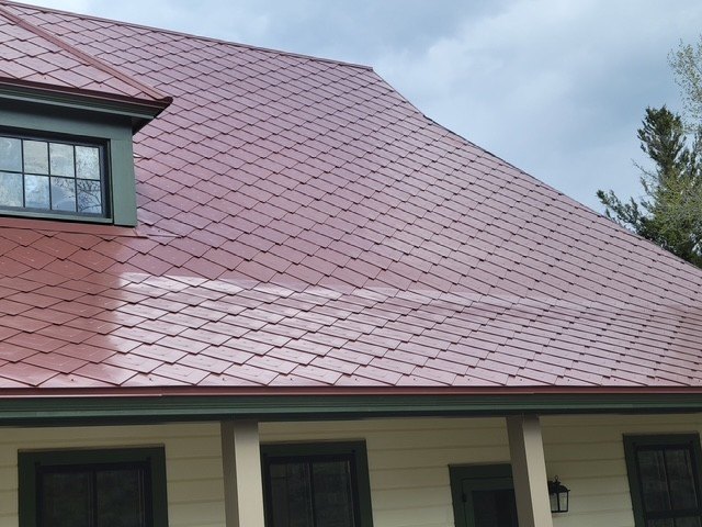 Completed Dragon Armor metal shingle roof at Fort Yellowstone